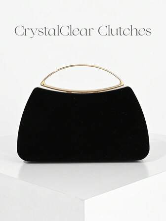 Fashionable Women's Minimalist Box Style Evening Clutch Bag, Suitable For Wedding, Gala And Formal Events, Black Velvet Party Bag, High-Quality Banquet Chain Shoulder Crossbody Clutch