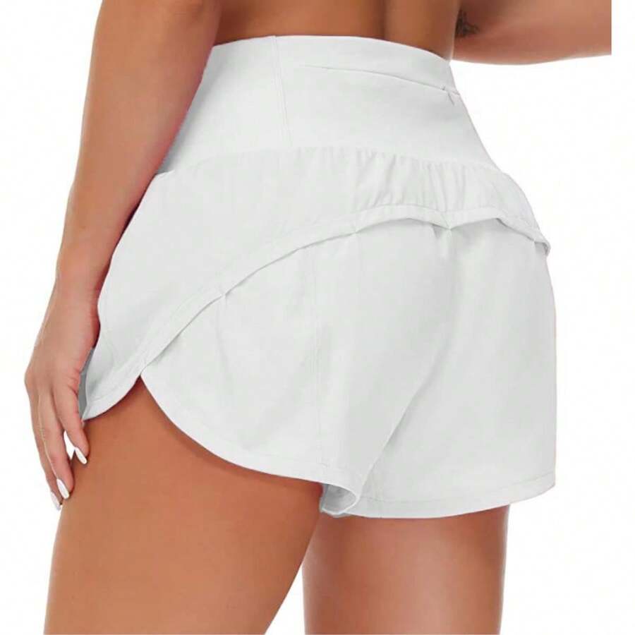 Womens High Waisted Running Shorts Quick Dry Athletic Workout Shorts With Mesh Liner Zipper Pockets - trắng - Xem 1