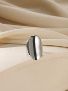 1pc Fashionable Gold Stainless Steel Elliptical Open Ring Suitable For Women's Daily Wear