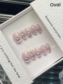 10 件/套椭圆形和梯形紫色蝴蝶、水钻猫眼指甲贴，手工制作可重复使用按压指甲，适合日常佩戴、节日和约会 - 彩色 - 查看 15