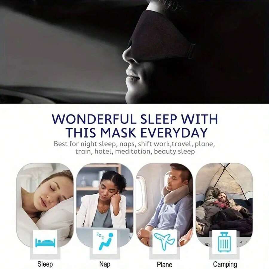3D立体睡眠眼罩，基于人体工程学设计~紧贴面部轮廓，凹模夜间睡眠眼罩有效遮挡光线，为眼睛提供柔软舒适的保护。非常适合睡觉或午睡时佩戴。 - 黑色 - 查看 1