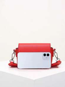 Mini PU Waist Pack Shoulder Crossbody Bag, Black Solid Color Flap Design, Adjustable Strap, Square Fanny Pack Chest Bag For Outdoor Sports, Hiking, Running, Phone Holder, Mother's Day Gift - Red - View 2