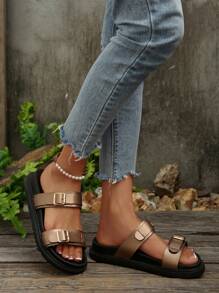 Women Minimalist Slippers, Casual Open Toe Thick Bottom Shoes, Comfortable Slip-On Flat Fashion Sandals