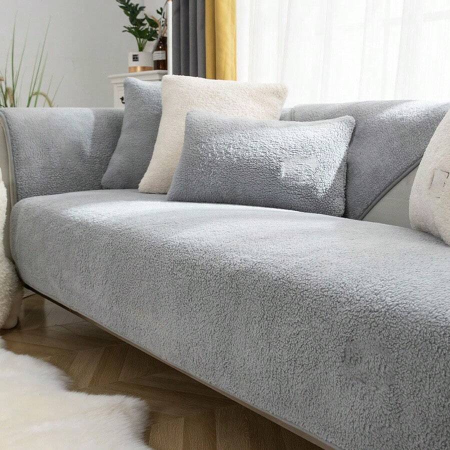 Heikoeco®Samt Sofaschoner Rutschfest 1 2 3 4 Sitzer, L Form Sofaüberwurfe, Sofadecken Für Sitzfläche, Ultra Weicher Sofaschoner - Light Gray 70*70cm - View 1