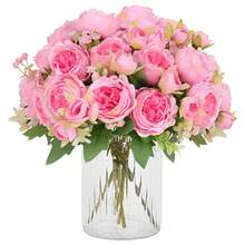 1 pieza/3 piezas Flores artificiales de seda Ramo de peonías y rosas falsas para decoración de primavera y otoño, bodas, ramos de novia, hogar, comedor, dormitorio, cocina, macetas, jarrones, Día de la Madre, Día del Padre, fiestas, decoración de fiestas, decoración de jardín exterior