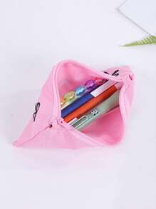 1pc Beautiful Pencil Bag, Creative Bow Embroidery Pattern , Simple And Stylish Pencil Case Desktop Finishing Essentials, Back-To-School Must-Have Stationery