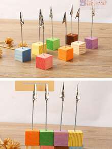 6pcs Colorful Wood Block Menu Card Holders, Colored Wooden Message Clips, Creative Memo Note Photo Clamps - Multicolor - View 6