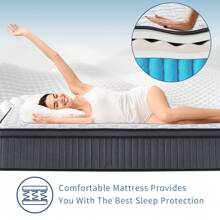10" 12" Mattress-With Memory Spring Hybrid, Individual Pocket Spring Mattress-Twin, Twin XL,Full, Queen, King, Medium Firm, Cool Sleep, Pressure Relief, Mattress In A Box