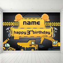 Customizable Personalized Black Yellow Construction Themed Party Birthday Backdrop Banner With Excavator Crane Dump Truck Birthday Party Theme Customizable Age And Name Happy Birthday For Birthdays Perfect For Photo Booths & Celebrations