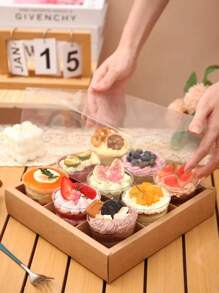 2pcs/4pcs Multicompartment Dessert Box With Transparent Lid & Dividers, 6-Slot 9-Slot Cupcake Box Suitable For Mini Cupcakes, Chocolate Dipped Strawberries, Brownies & Snacks, Suitable For Wedding, Holiday, Birthday Party Dessert Packaging