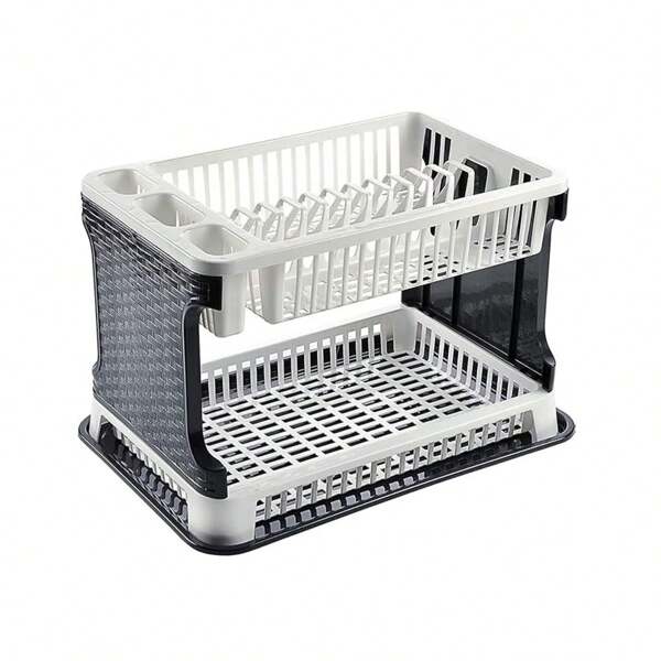 Escurridor plegable de gran capacidad, escurridor para platos y cubiertos, con bandeja escurridora, bandeja para platos y cubiertos, escurridor para cubiertos, escurridor de cocina que ahorra espacio, apto para platos, cuencos y cubiertos, escurridor de cocina para encimera, escurridor para cubiertos ordenados.