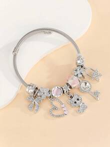 Versatile New Heart Bow Kitten Design Bracelet For Girl, Fashion Personalized Wrist Accessory - one-size - View 3
