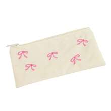 1pc Beautiful Pencil Bag, Creative Bow Embroidery Pattern , Simple And Stylish Pencil Case Desktop Finishing Essentials, Back-To-School Must-Have Stationery