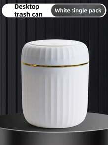 1PCOne-Piece Small Office Trash Can, Plastic Trash Can With Lid, 16.5cm High, Small Trash Can For Desktop And Coffee Area, White, Kitchen, Bathroom, Family, Household Items