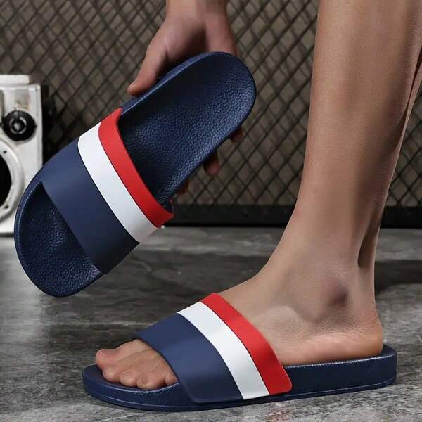 [Favorit der Männer] Modische & vielseitige offene Sandalen - robuste Gummisohle, rot-weiß gestreiftes Design, bequemer PVC-Fußbett, rutschfest & verschleißfest, geeignet für Innen, Außen, Strand