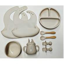 9-Piece Baby Silicone Feeding Set – Divided Plate, Soft Spoon & Fork, Bib | Non-Slip & Drop-Proof | Weaning Essentials | Dishwasher Friendly | Daily Use - Multicolor - View 4