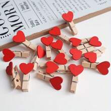 20/50/100 Pieces Of Red Heart Love Wooden Clothing Photo Heart-Shaped Wooden Clip, Valentine's Day Birthday DIY Photo Clip, Wedding Decoration Postcard Clip, Clothing Clip, Paper Clip Mini Clothing Clip Postcard Home Wedding Valentine's Day Decoration