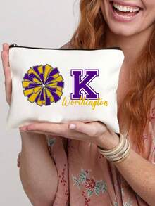 Customizable Cheer, Cheerleader Bag, Cosmetic Bag, Cheer Gift, Cheerleader Gift, Gift For Her - Durable, Machine Washable, Lightweight Travel Accessory With White Color Option - Perfect Gift Or Girls Sports Team Makeup Pouch