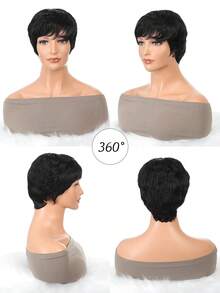 Pixie Cut Wig With Bangs Natural Short Black Synthetic Pixie Layered Hairstyles Wigs For Women
