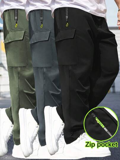 Calças masculinas para caminhada e trekking, primavera e outono, com bolsos com zíper e cordão, perna reta e bolsos largos, adequadas para uso casual e corrida - Destaque neon marcante