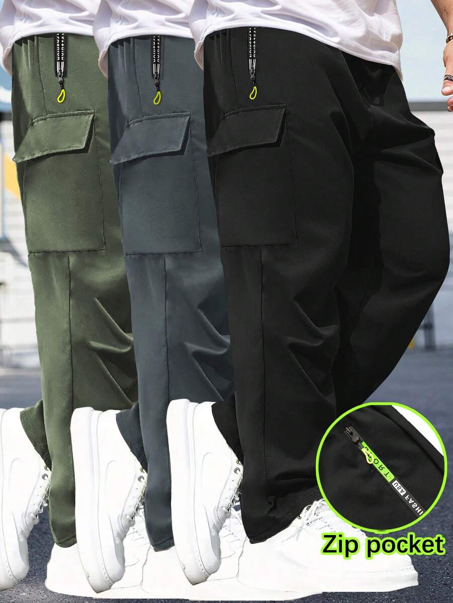 Hidkat Men's Spring & Autumn Hiking & Trekking Pants With Zipper Pockets & Drawstring, Straight Leg Wide Pockets Design Suitable For Casual, Running - Striking Neon Highlight - 黑色 - 查看 1