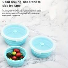 1 Piece / 3 Pieces Set / 4 Pieces Set Round Foldable Silicone Lunch Box / Storage Box With PP Cover, Blue Portable Round Bento Box, Round Kitchen Storage Box / Storage Box, Portable Food Storage Container, Refrigerator Storage Container, Dishwasher Washable, Microwave-Safe, Stackable Design For Easy Storage And Carrying, Suitable For Salads, Camping, Travel, Family, School, Etc.