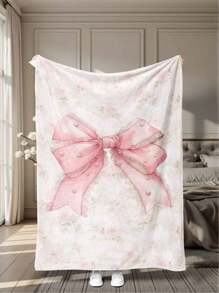 1 Stück Mädchen rosa Schleife bedruckter Flanell Schal Decke, Muttertagsgeschenk, leichte Frühling/Herbst Wurfdecke, Büro Nickerchen Decke, Klimaanlage Decke, Heimdekoration, weich & flauschige Lässig Decke, non-shedding & verblassungsresistent, verschiedene Größen erhältlich