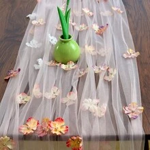 1pc Pleated Table Runner, Semi-Transparent Balinese Crepe Cloth Table Runner, Boho Chic Polyester Table Runner, Suitable For Wedding Table Decor, Bohemian Country Party, Bridal Shower Decoration