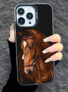 1pc Fashion Oil Painting Style Handsome Horse Pattern Matte Finish, Independent Button + Independent Camera + Anti-Slip Soft IMD Phone Case Compatible With Iphone &