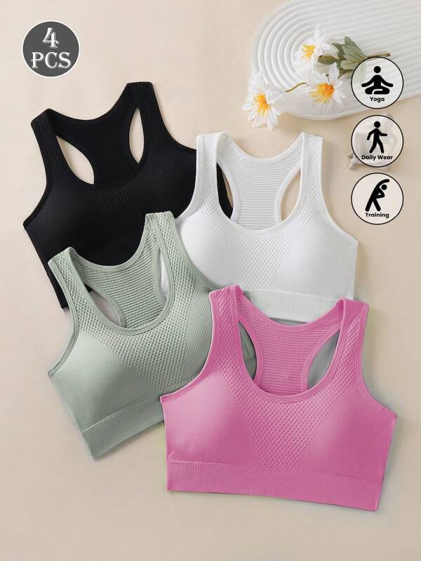 4pcs/Set Women Casual Sports Racerback Bras Fitness Yoga Workout Tank Tops For Outdoor Running