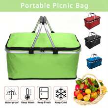 Canasta plegable extra grande de 30L - Organizador aislado premium con asa de metal cómoda - Perfecto para aventuras al aire libre, reuniones familiares, camping, barbacoas, compras y viajes - Almacenamiento plegable sin esfuerzo