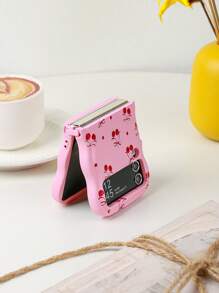 1pc 3D Embroidered Cherry Macaron Silicone Texture Protective Phone Case With Wave Shape, Shock-Proof, Compatible With Samsung Galaxy Z Flip3 5G, Galaxy Z Flip4 5G, Galaxy Z Flip5 5G, Galaxy Z Flip6 5G