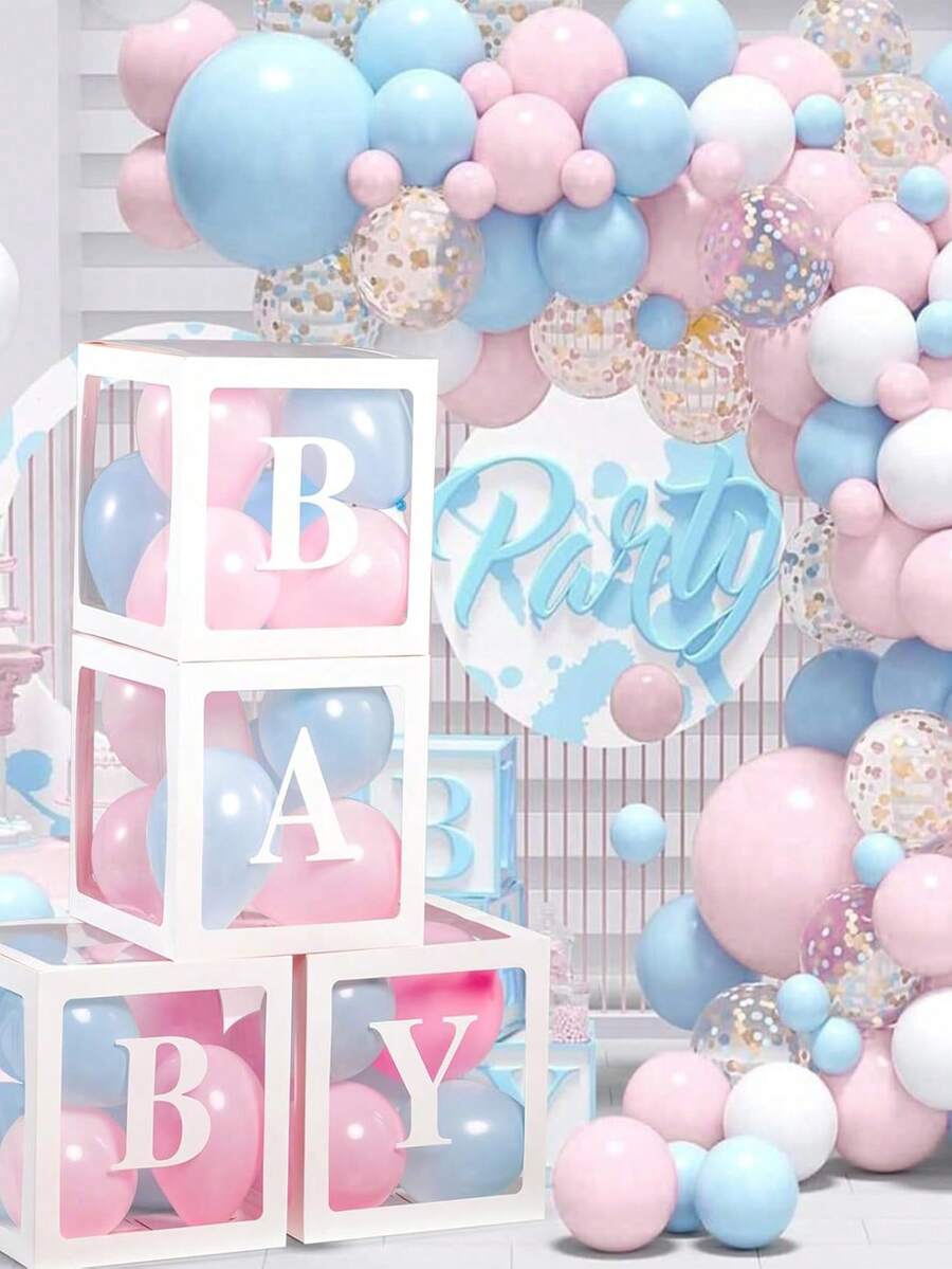 4 Pieces, Multiple Colors, Baby Box With Letters, Transparent Decorative Block Box For Displaying Gender, Transparent Balloon Box Background Suitable For Baby Showers And Birthday Parties