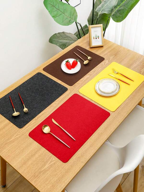 1-6 piezas Juego de manteles individuales de fieltro multicolor simple, fácil de limpiar, se puede limpiar, antideslizante, manteles para mesa de comedor, decoración para fiestas, bodas y festividades