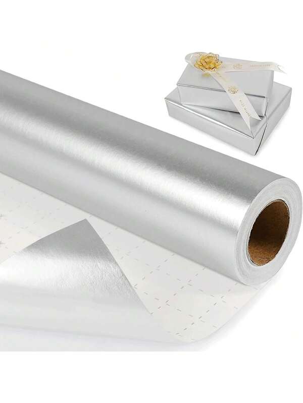 1roll-Matte Metal Wrapping Paper, Wedding Wrapping Paper, Thanksgiving And Halloween Solid-Color Paper, Gift Wrapping Paper, Perfectly Suitable For Weddings, Valentine's Day, Birthdays, Christmas, DIY Bouquets, Metal-Textured Christmas Gift Wrapping Paper, DIY Christmas Element Decorative Paper For Accessories, Solid-Color Patterns, Matte Wrapping Paper, Halloween And Thanksgiving Decorations, Autumn, Winter (Silver)