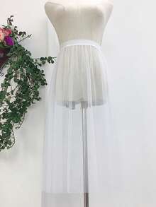 Falda transparente blanca de malla con capas, de una sola capa sin forro, adecuada para actuaciones, baile, usar sobre ropa negra de otoño para mujeres - Negro - Ver 3