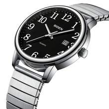 BIDEN Retro Fashion Wrist Watch, Unisex, Quartz Analog, Suitable For Middle-Aged And Elderly, Large Arabic Numeral Dial, Auto Date Display, Waterproof, Elastic Adjustable Strap - Black - View 5
