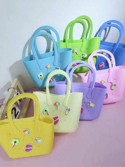 1 pieza Bolso de mano de silicona hueco para manualidades DIY, uso familiar, almacenamiento, playa, adecuado para llevar teléfono, bolso de mensajería, bolso de maternidad