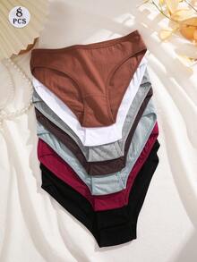 FINETOO Quần lót tam giác đơn giản, giản dị, màu trơn, vải jacquard dành cho nữ 8 chiếc/bộ - Nhiều màu - Xem 6
