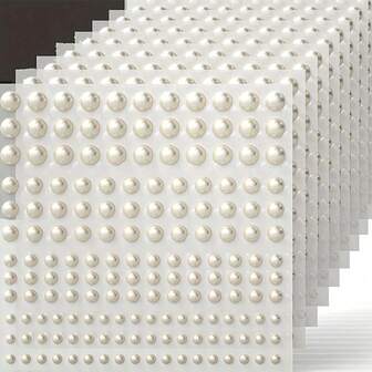 165 Pieces Pearl Stickers Self-Adhesive, 4 Sizes Of Sticker For Makeup Pearl Gem White Jewelry Decoration, Applicable To Facial, Body, Nails, Hair, Phone Art Craft Collage Decoration, Various Sizes, 0.12 Inch/0.16 Inch/0.2 Inch/0.24 Inch Halloween Holiday Gift Giving