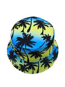 Cappello a secchiello stampato con albero di cocco su entrambi i lati, cappello da sole casual da esterno con protezione, adatto per uomo e donna, ideale per viaggi e vacanze
