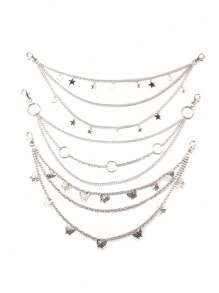 6pcs Metal Butterfly Lock Pendant Chain, Minimalist Design Versatile Body Chain Necklace, Accessory