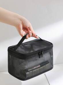 1pc Embroidery Customization Double Layer Mesh Cosmetic Bag With Zipper, Transparent Net Cosmetic Bag With Handles, Multifunctional Makeup Organizer, Lightweight And Breathable Toiletry Storage Bag, Ideal For Daily Use Or Trips,All-Purpose,Large Capacity,Versatile,Multifunction,Colorful,Cute,Adorable,Contracted,Funny,Kawaii,Y2K,Minimalist,Commuting,Business Casual,Basics,Custom,Personalized,Unique,Customized,Ideal Gifts For Him,Ideal Gifts For Her,Her,Family,Friends,Girlfriend,For Anniversaries,For Birthdays,For Holiday/ Vacation,For Outdoors/Outings/Travel/Hiking/Stadium/Sports/Climbing,For Business/Commute/Work/Office,School Supplies,Back To School,School Gift,For Office,For School,For Classroom,For Teacher Gifts,For University,For Colleague,For Dorm Rooms,For Teacher,For Boys And Girls,For Teenagers,Junior High School Students,Middle School Students,High School Senior High School Students,College Students,University Students,Freshman,Sophomore,Underclassmen