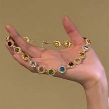 1pc Multicolor Crystal Embellished Minimalist Versatile Necklace - Multicolor - View 3