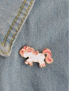 1pc Creative Cartoon Girl & Rainbow Pony Metal Badge, Cute Fairy Tale Style Brooch Accessory - Baby Pink - View 6