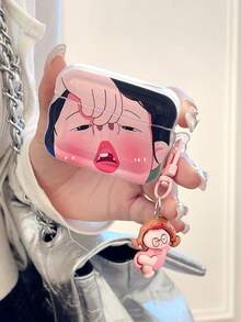 配套型号 1 件趣味波浪边大鼻孔女孩蓝牙耳机盒带吊坠，兼容 Apple 1/2/3/4、Pro/Pro2，卡通趣味图案浮雕无线蓝牙耳机盒，防尘防震防刮保护套 - 彩色 - 查看 10