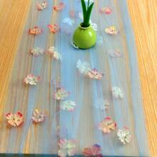 1pc Ruched Table Runner, Semi-Sheer Bali Crinkle Chiffon Table Runner, Bohemian Style Polyester Table Scarf, Suitable For Wedding Table Decor, Boho Countryside Party Bridal Shower Decoration