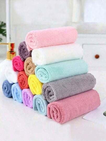 5-1pc Waffle Washcloths, Coral Fleece Square Towel, Super Soft Washcloth, Super Absorbent Face Towel For Home Bathroom, Soft And Absorbent Square Towel, Solid Color Small Face Towel, Multi Purpose Cleaning Cloths,,Bathroom Supplies