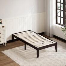 Cama de plataforma de madera de 14 pulgadas, base de colchón de estilo minimalista con madera de caucho sólida, soporte de listones de madera resistente, sin cabecera, fácil montaje, sin necesidad de caja de resortes, nogal - Café exprés - Ver 3