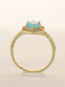 Flyleaf 1 Piece Vintage S925 Sterling Silver 14K Gold Color Geometry Blue Artificial Topaz Open Ring For Women Party Banquet Engagement Fine Jewelry